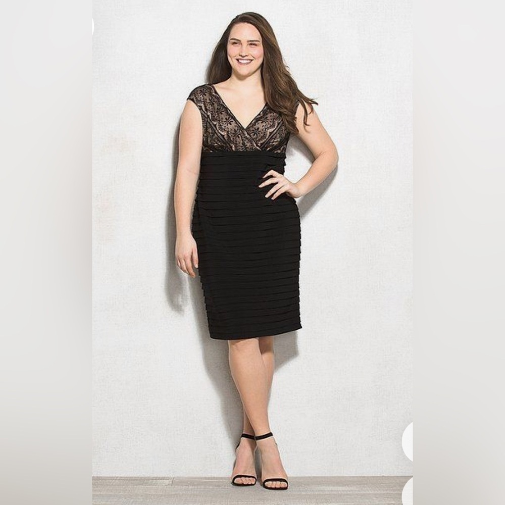 Signature Lana 16w Dress Womens Plus Size Black Lace Nude Sleeveless EUC